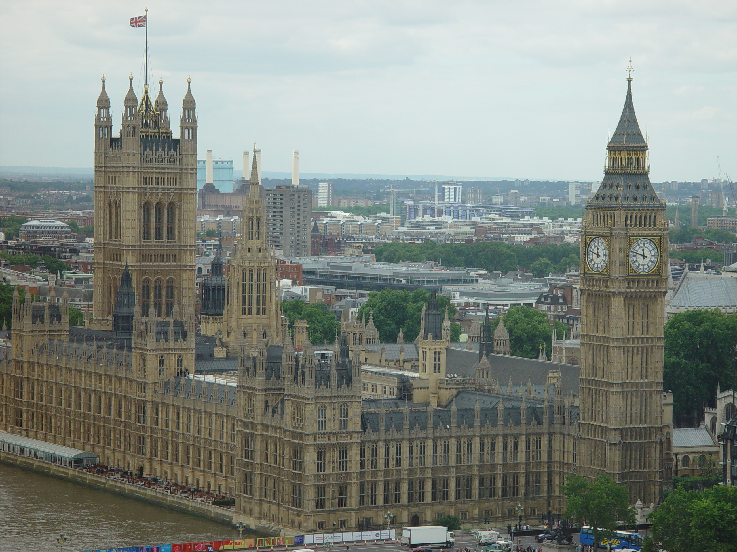 Houses of Parliament en Big Ben vanuit de London Eye